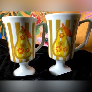 Vintage MCM Striped Pedestal Mugs Accent By JSC